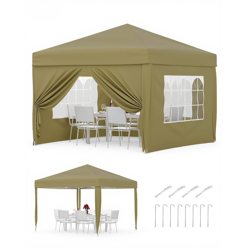 FXSGER 300cm W x 300cm D Polycarbonate Cover Retractable Patio Awning, Beige