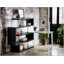 Bureau d'écriture moderne avec plateau pivotant en verre et rangement ouvert, parfait pour la maison ou le bureau.