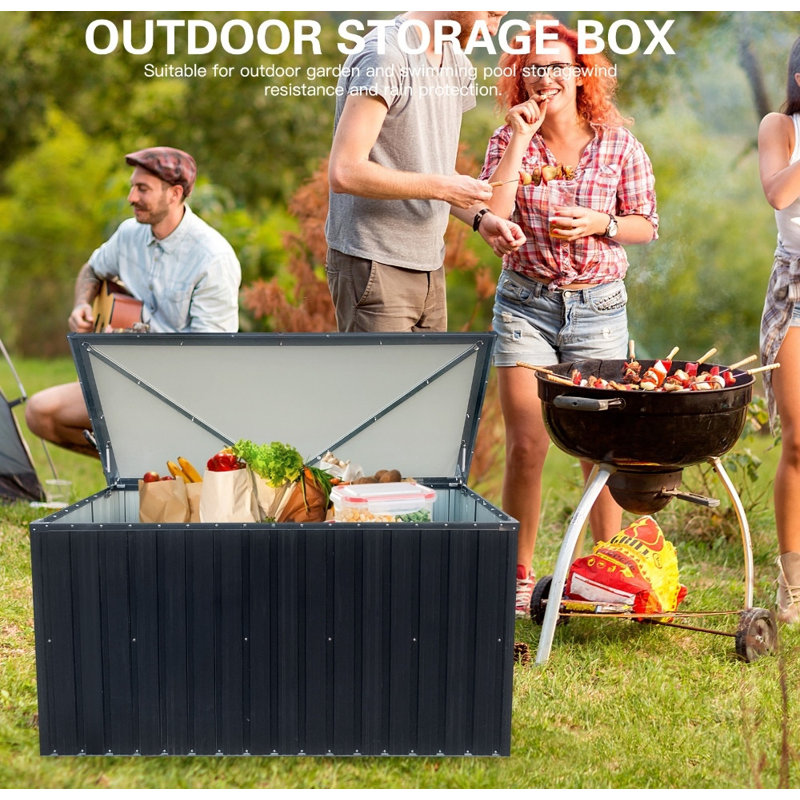 Medium Outdoor Metal Storage Box - Rust-Resistant Heavy Duty Storage Bin for Patio, Backyard & Garden Tools Organization