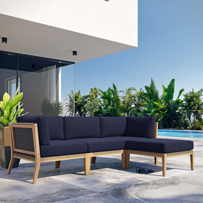 Modway Clearwater Outdoor Patio Teak Wood 4-Piece Sectional Sofa