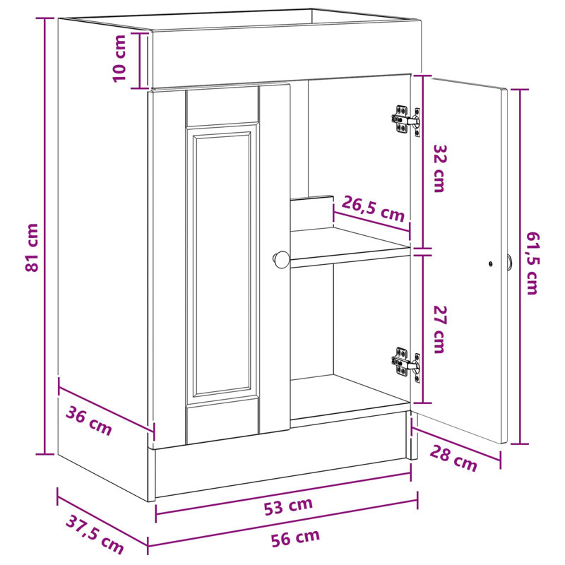 56cm Bathroom Vanity Base Only, Smoked Oak