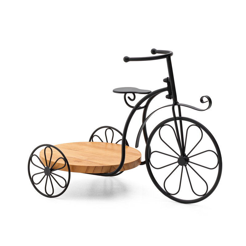Support pour tricycle en métal 18 po avec plateau en bois massif, Noir