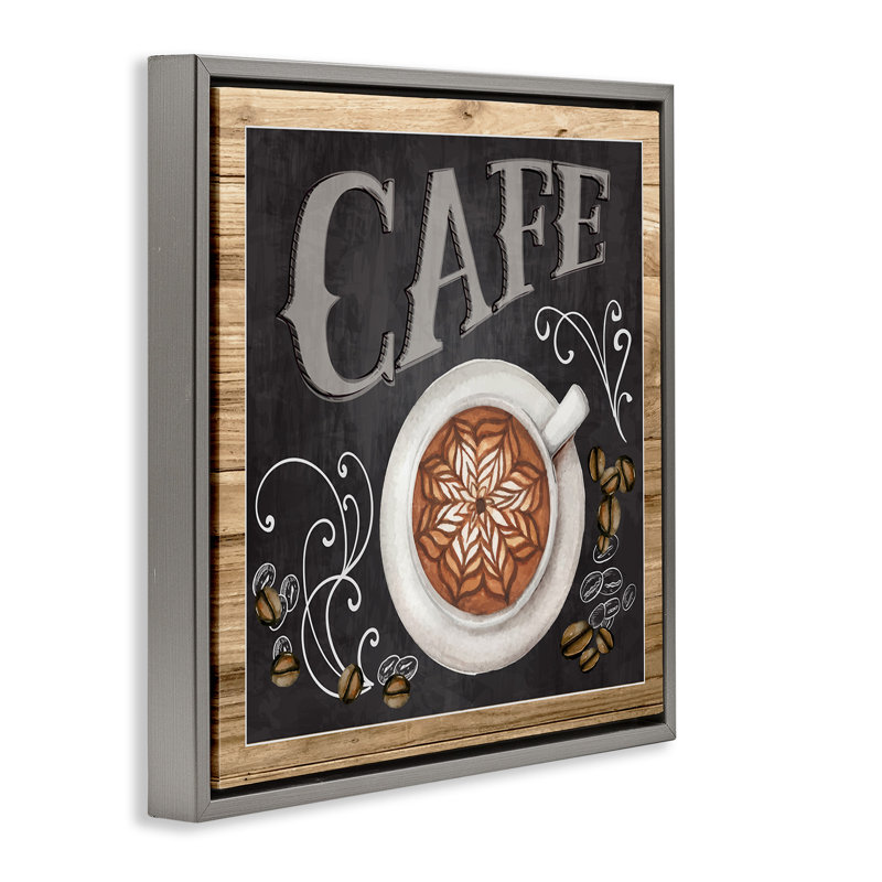 Enseigne de café de style tableau noir, Cadre flottant gris lustré, H 18 po x l 18 po