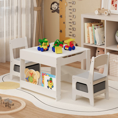 2-In-1 Reversible Top Kids Activity Table & Chair Set ，With Chair Storage Drawers & Under-Table Shelf–Durable, Toddler Activity Table