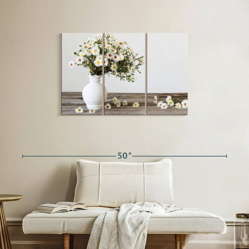 Vase Harnek de fleurs d'aster blanc, H 24 po x l 38 po