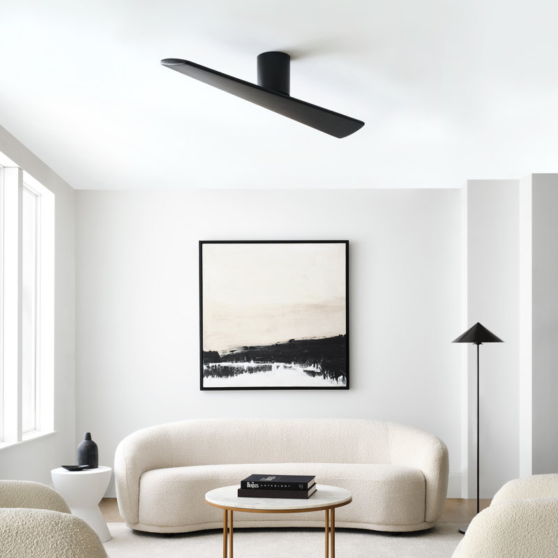 Visual Comfort Fan Plank Smart 52 Hugger Indoor Ceiling Fan with Natural Honey blades and Handheld Remote, Midnight Black