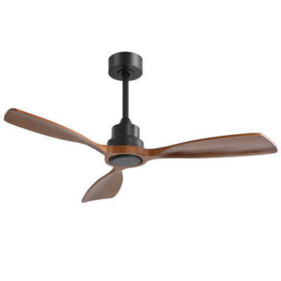 48 Inch Ceiling Fan Without Light, 3 Solid Wood Blades Indoor&Outdoor Ceiling Fan 6-Speed Reversible DC Motor For Living Room