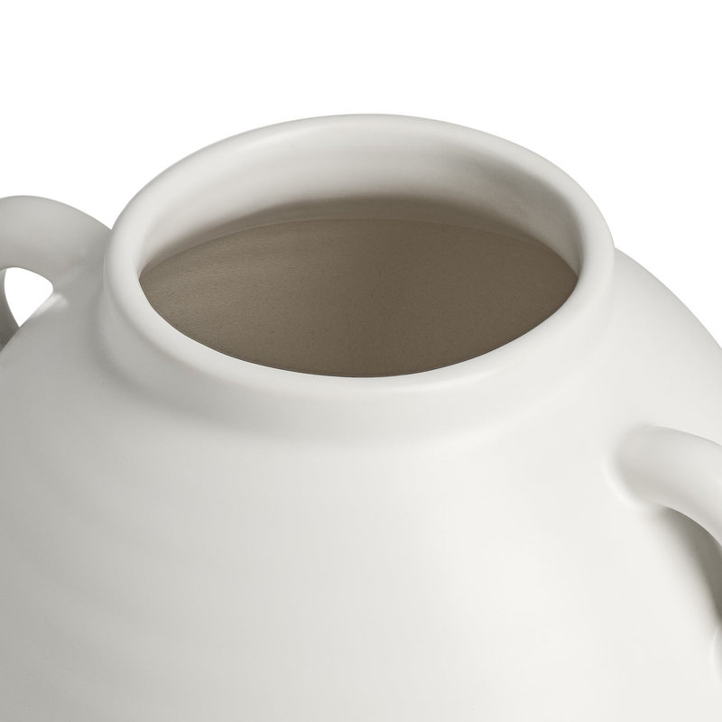  Soma 9" Matte White Ceramic Vase With Handles, White, 9 inch
