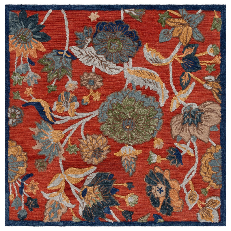 Tapis floral en laine Daundra, Carré 6 pi