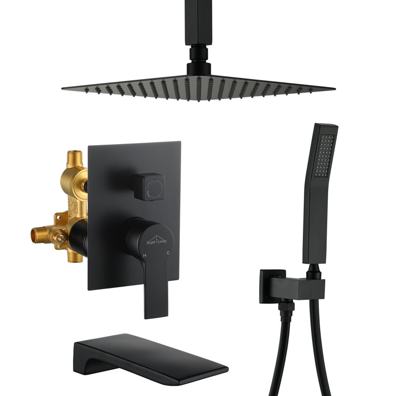 Robinet de baignoire et de douche avec valve brute, Noir