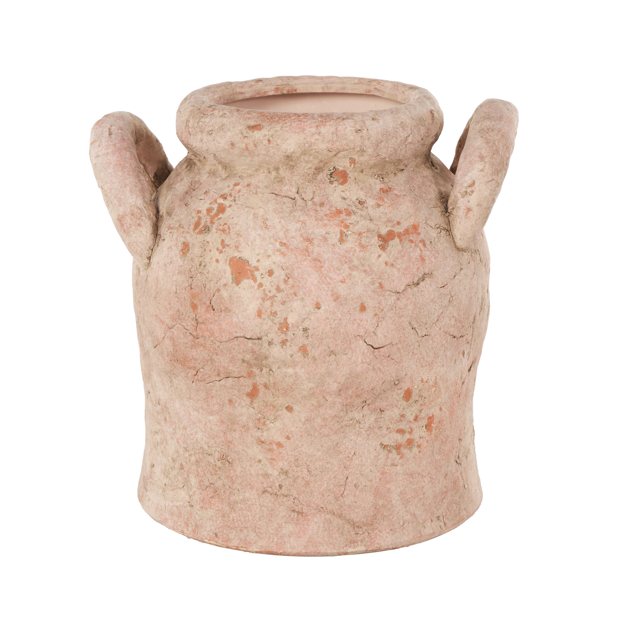 Tifni Cole And Grey Ceramic Antique Style Distressed Decorative Vase With Handles, Pink, 10.5" H x 10.5" W x 9" D