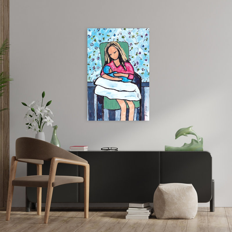 «Mother and Baby Love», impression d'art abstrait coloré et paisible, 36" H x 24" W