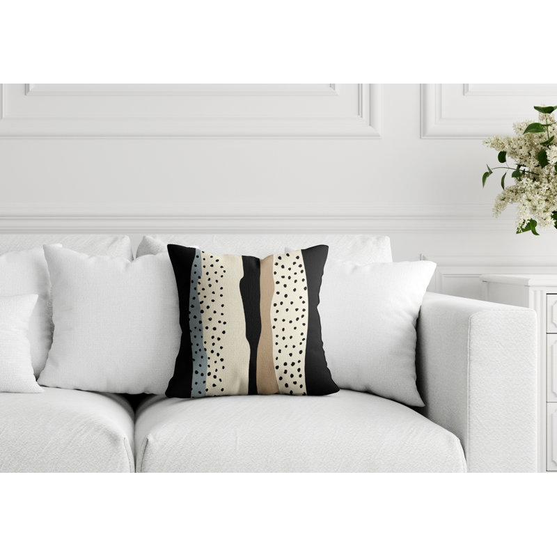Coussin décoratif intérieur / extérieur en polyester filé Bode, 17 po x 17 po, Gris / blanc cassé / beige / noir