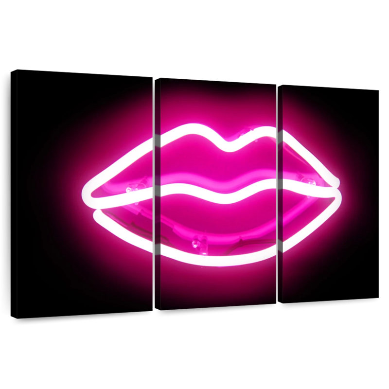 Shuttleworth Neon Lips Pink On Black, 48" H x 74" W