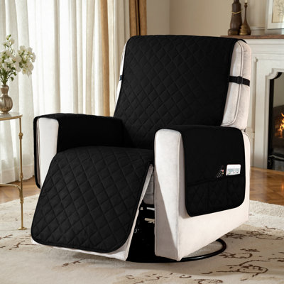 Water Resistant Recliner Chair Slipcover, Non Slip Covers for Recliner Chair with Pocket, Washable Reclining Couch Cover, Furniture Protector for Kids, Pets(Large, Black)