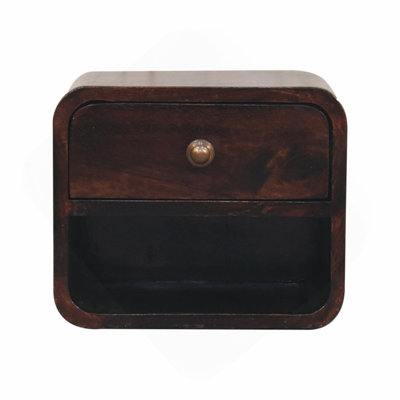 Solid Wood Mini Curved California Walnut Wall-Mounted Bedside, Open Slot, 1-Drawer