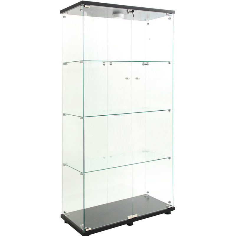 Led Lights Glass Display Cabinet, 4 Shelves, 2 Doors Curio For Living Room, Bedroom, Office, 64.7"X31.7"X14.3", Black - Elegant Exhibit Unit Shelves And Cabinet With Lights, Floor Standing Stylish