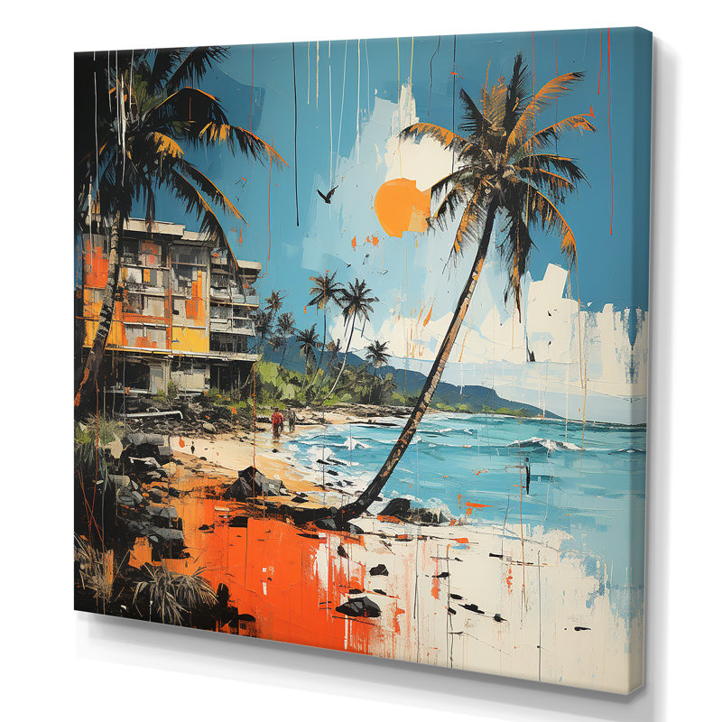 Popart Maui Beach Landscape 4 - fruits, art mural, Toile tendue, H 16 po x l 16 po