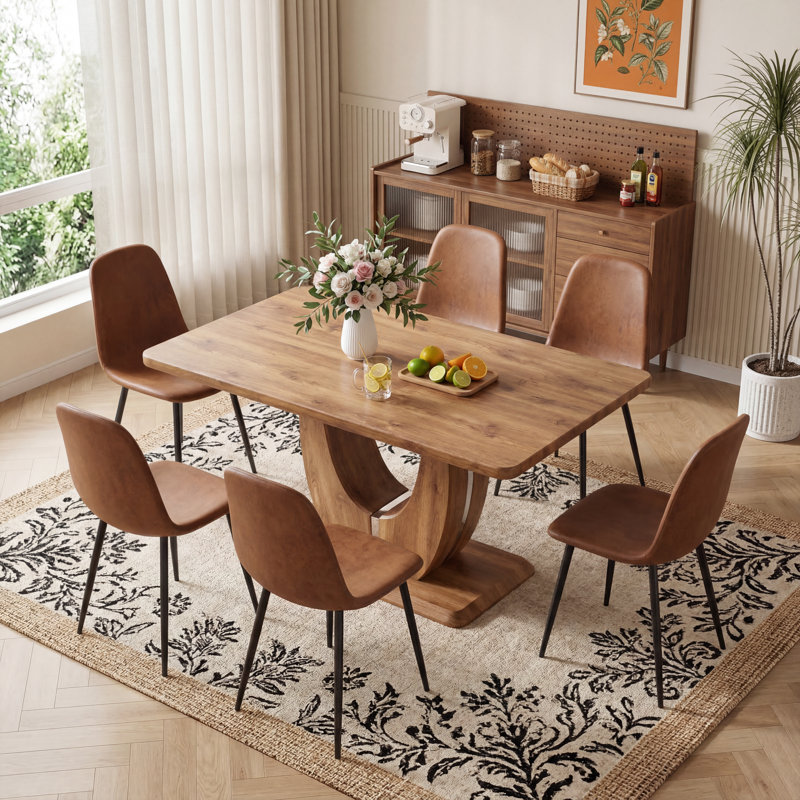 Ensemble de salle à manger en bois massif avec chaises en cuir Veridian, 7