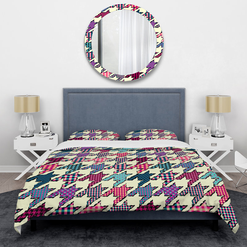 Multicolor Geometric Patchwork - Abstract Duvet Cover Set - Microfiber Polyester, Queen Duvet Cover + 2 Standard Shams