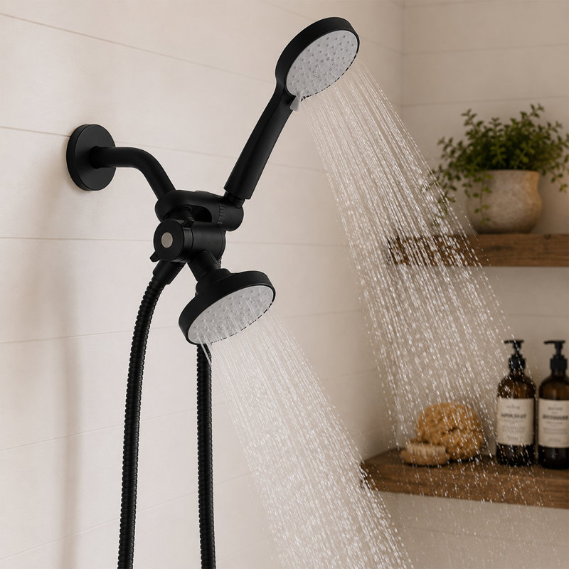 4-Spray Round Rain Shower Head with Handheld Combo, Matte Black