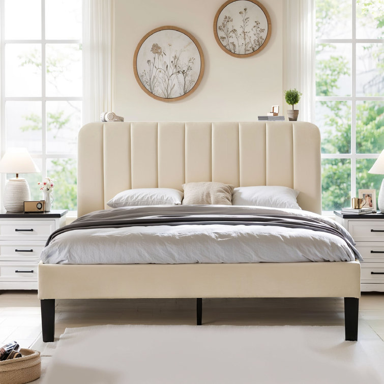 Auxter Upholstered Platform Bed Frame with Adjustable Headboard No Box Spring Needed