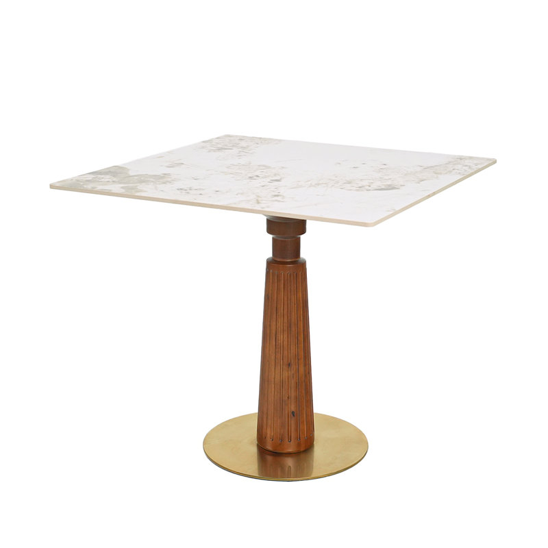 Table de salle à manger moderne carrée, table en pierre frittée de 33,5 po avec pieds et base en bois, table de cuisine pour 2 personnes pour petit espace, capacité de poids de 150 lb