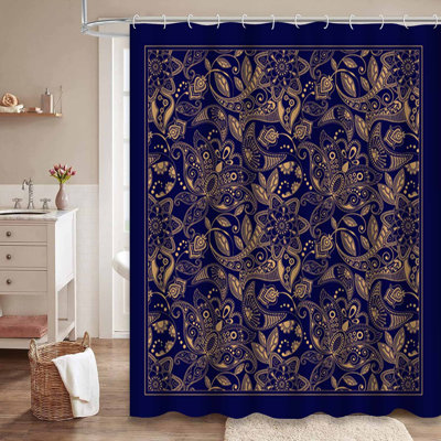 Rideau de douche carré à motif floral en batik rose avec 12 crochets