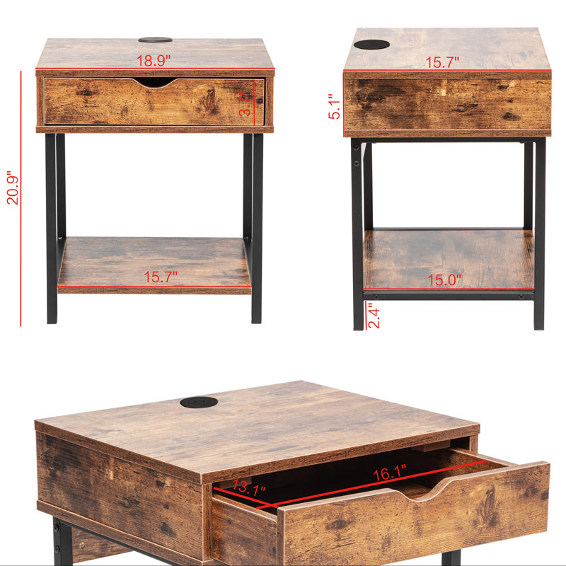 Kila Accent Table with Storage - Versatile Small Table for Home Office, Rustic Brown, Black