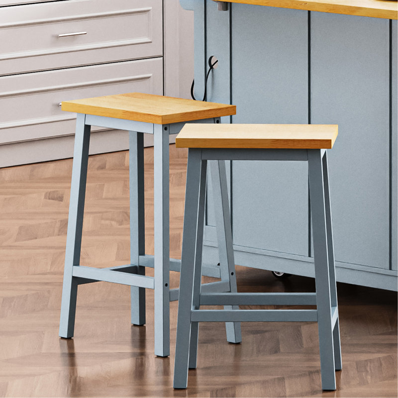 Chaises pour îlot de cuisine de 25,6 po de hauteur, bois gris-bleu avec stabilité et repose-pieds, 2 tabourets de bar, bleu, bois, pour la maison