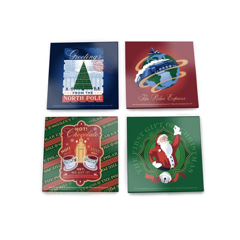 (Symboles) Ensemble de sous-verres en verre Starfire, Polar Express / 20e anniversaire
