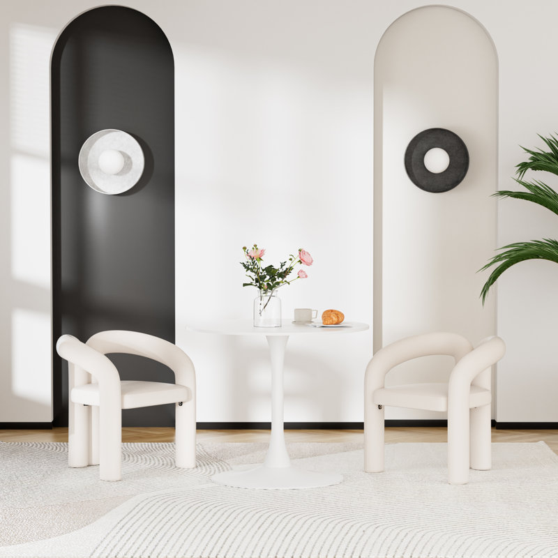 Ensemble de table de salle à manger 3 pièces, table de salle à manger à piédestal et 2 chaises d'appoint, Beige, Blanc