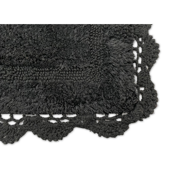 Cotton Non-Slip Bath Rug, Black, 30x20 Inches