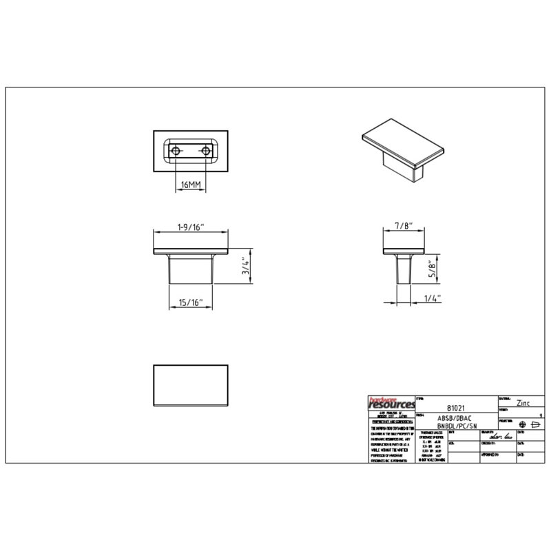 Mirada 1 9/16" Length Rectangle Knob, Satin Nickel