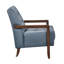 Chaise d'appoint en cuir bleu de style moderne avec coussin, détails en noyer, structure en bois fini