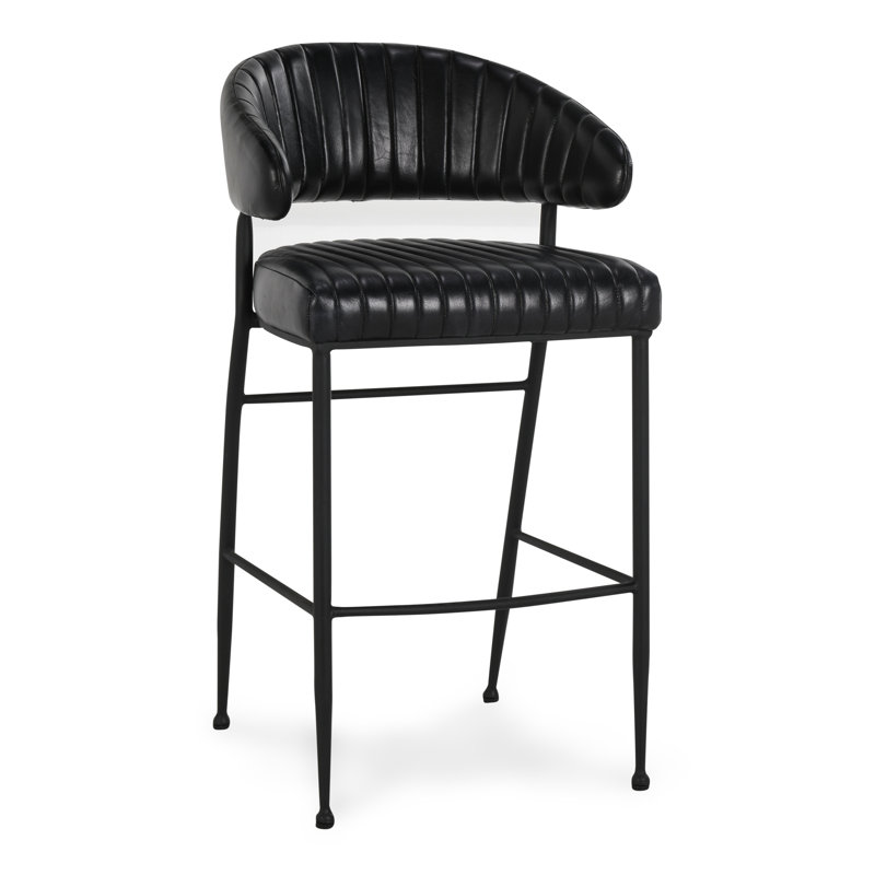 Tabouret en cuir véritable Umbria, Tabouret de bar (siège d'une hauteur de 30 po), Noir