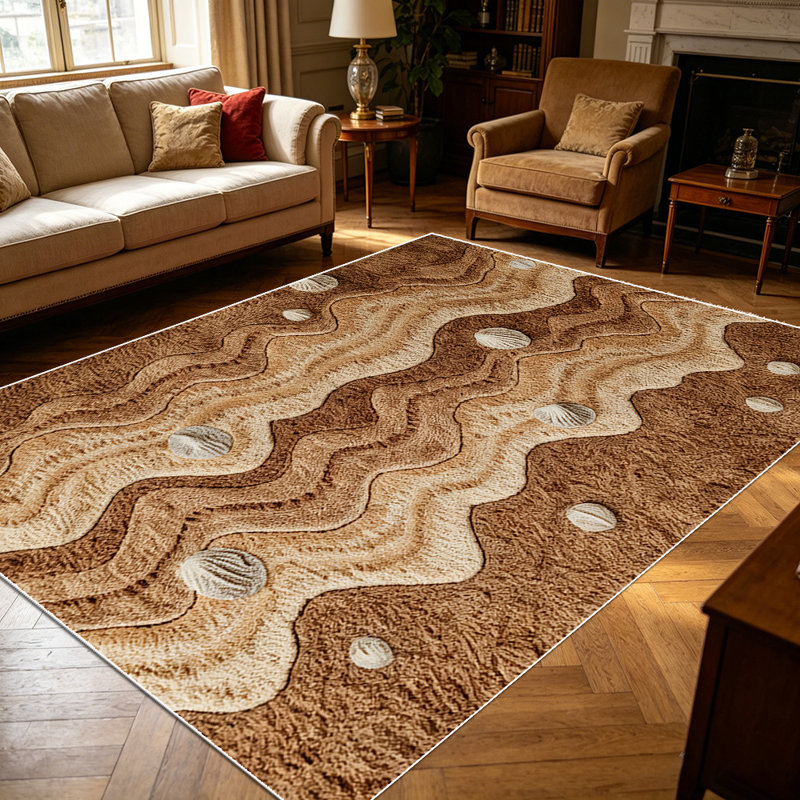 1PC Wavy Striped Raised Dot Textured Neutral Earth Tone Farmhouse Coastal area rugs for Living Room, Soft and Comfortable, Suitable for all seasons, easy-to-maintain, machine washable Indoor floor mat, Under Table Farmhouse suitable for dining room,