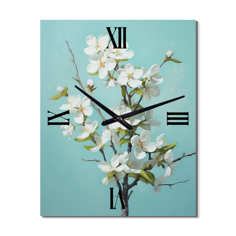 Fleur de pommier élégance monochromatique XXII - Très grandes horloges murales florales, H 32 po x l 24 po x P 1 po
