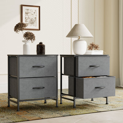  Jaece Modern 2-Fabric Drawer Nightstand, Small Space Bedside Table, End Table Storage Cabinet