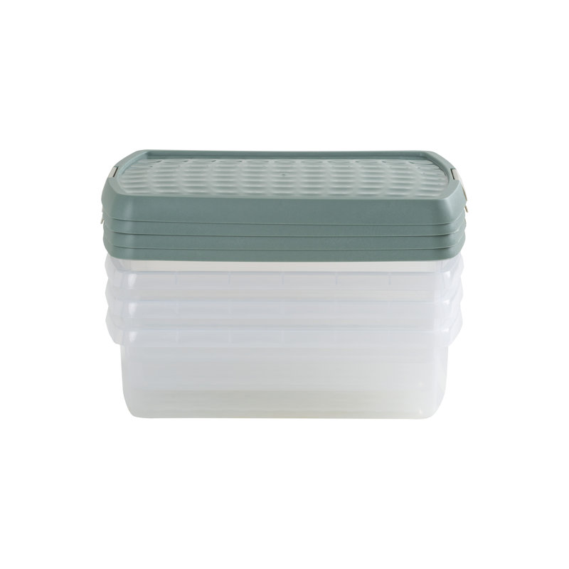 Wham Clip 8.5L Rectangular Plastic Storage Boxes with Secure Clip Lock Lids. L:39 x W:29 x H:10.5cm, Clear/Green Milieu/Stone