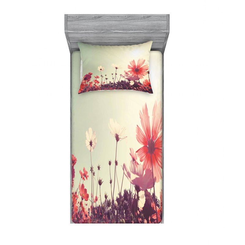 Ensemble de draps floraux Flower Garden, Ensemble de draps pour lit simple avec drap-housse
