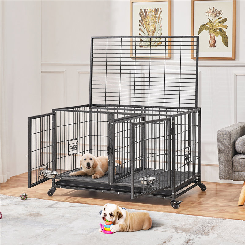 Danimir 42.5″ W Rolling Dog Crate W/ Divider 2 Pull-out Trays