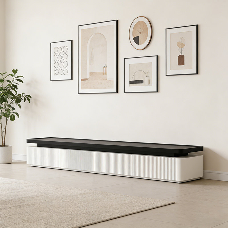 Meuble télé Minimalist, H 15,74 po x L 78,74 po x l 15,74 po, Blanc / brun noisette