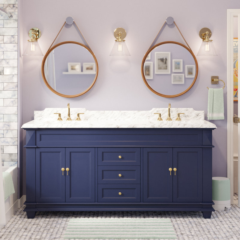 Ensa 72'' Double Bathroom Vanity with Top, Royal Blue, Carrera White