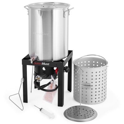 OuterMust Outdoor Propane Deep Turkey Fryer Pot with Basket and Burner Set