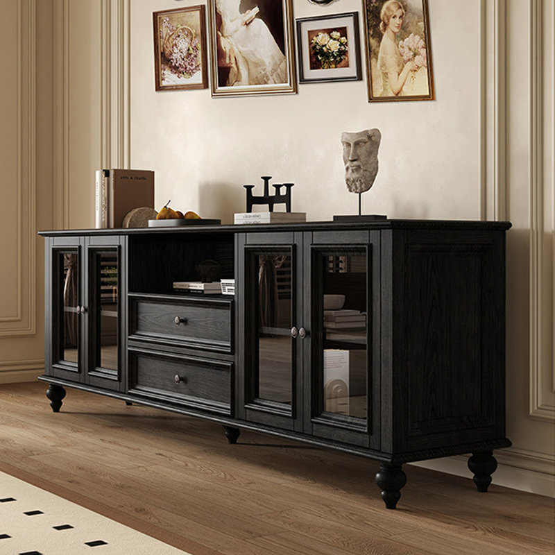 Meuble télé rétro en bois massif noir, 78.74