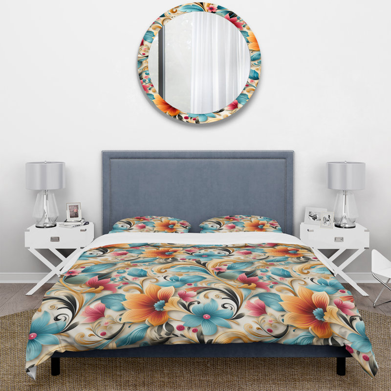 Literie rétro marocaine aux tons riches II, Housse de couette pour grand lit et 2 taies décor