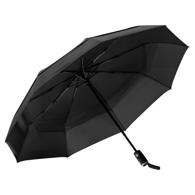 Parasol de voyage, parapluies compacts portatifs de 42 po, parapluie automatique à ouverture et fermeture, léger et durable avec des nervures en fibre de verre flexibles, auvent résistant au vent, à la pluie et au soleil (noir)