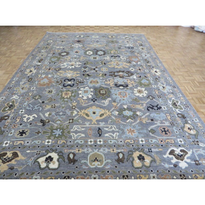 Tapis unique gris de 9 pi 1 po x 13 pi 5 po