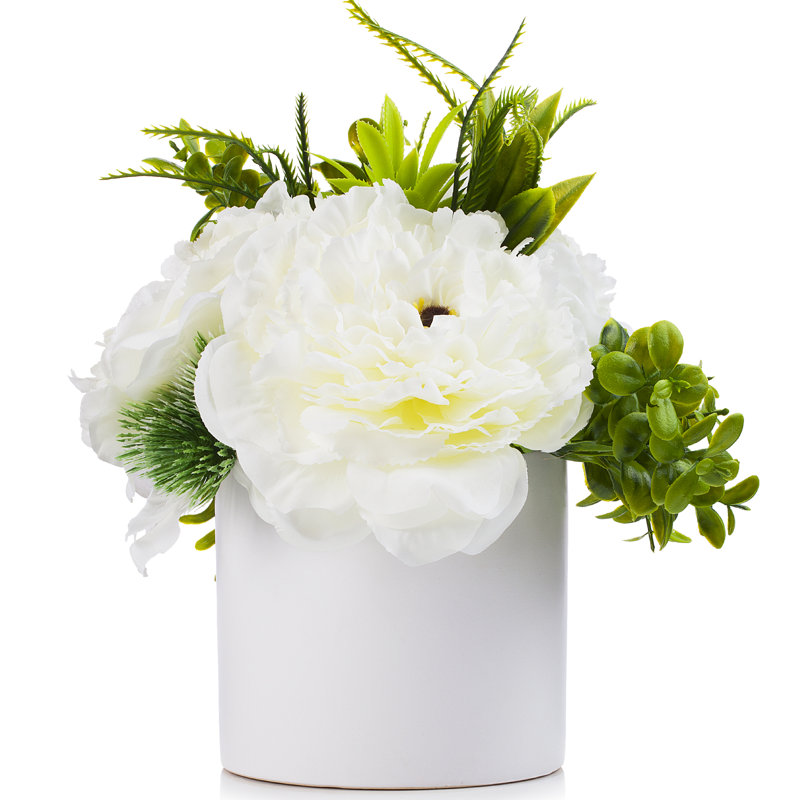 Arrangement floral de pivoines en soie dans un vase, Crème